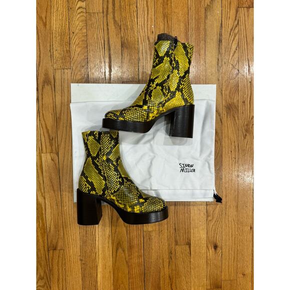 SIMON MILLER Raid Snakeskin Embossed Platform Ankle Boot - Yellow Size 37 - Picture 7 of 10